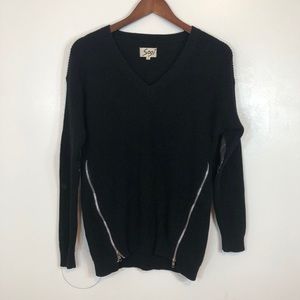 Sogi Black Elbow Patch Cotton/Linen V-Neck Sweater